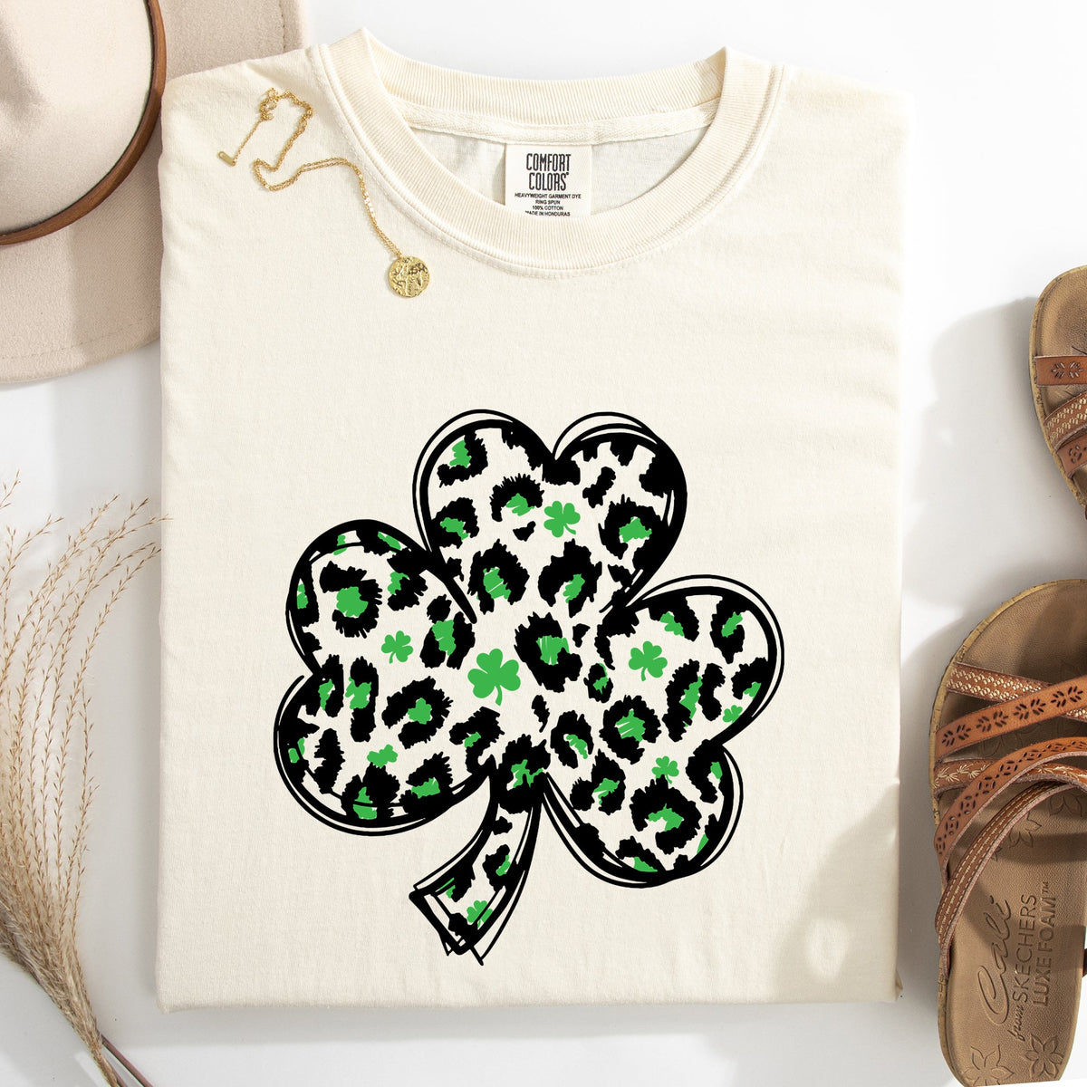 Leopard Print St Patrick's Day Shamrock Clover Lucky Leprechaun Comfort Colors Tee