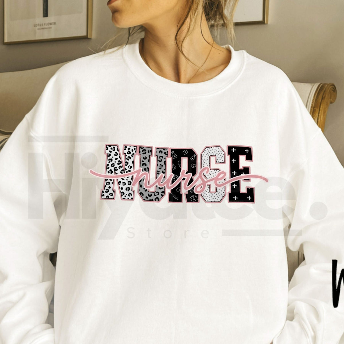 Leopard Print & Medical Icon Nurse Sweatshirt: Trendy Nursing Graphic Crewneck