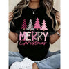 Leopard Print Pink Plaid Christmas Trees T-Shirt - Glam Holiday Statement Tee, Maximalist Festive Fashion for Women, Edgy Seasonal Graphic