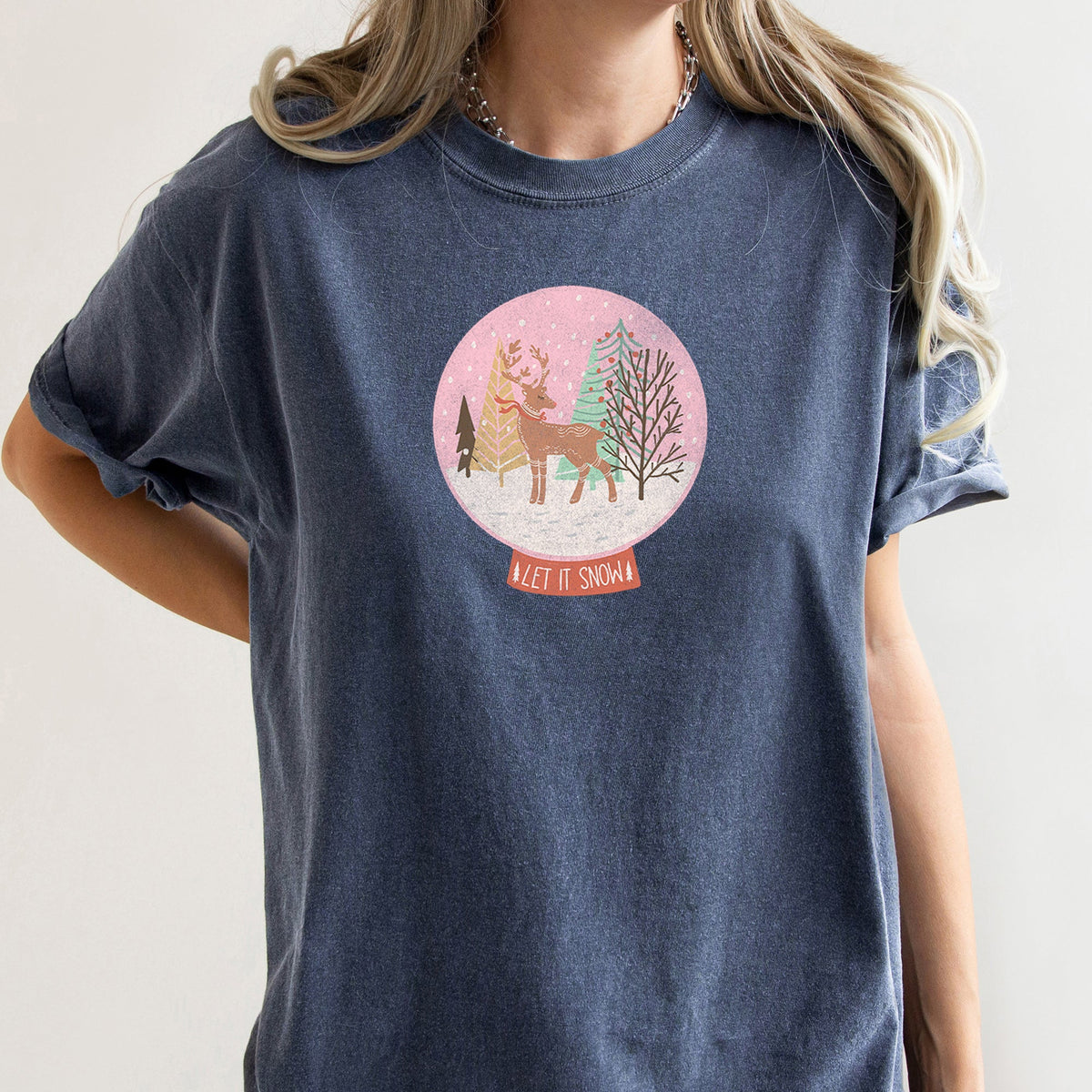 Let It Snow Snow Ball Christmas Deer Seasonal Festivity Design Holiday Collection Edition Comfort Colors Tee