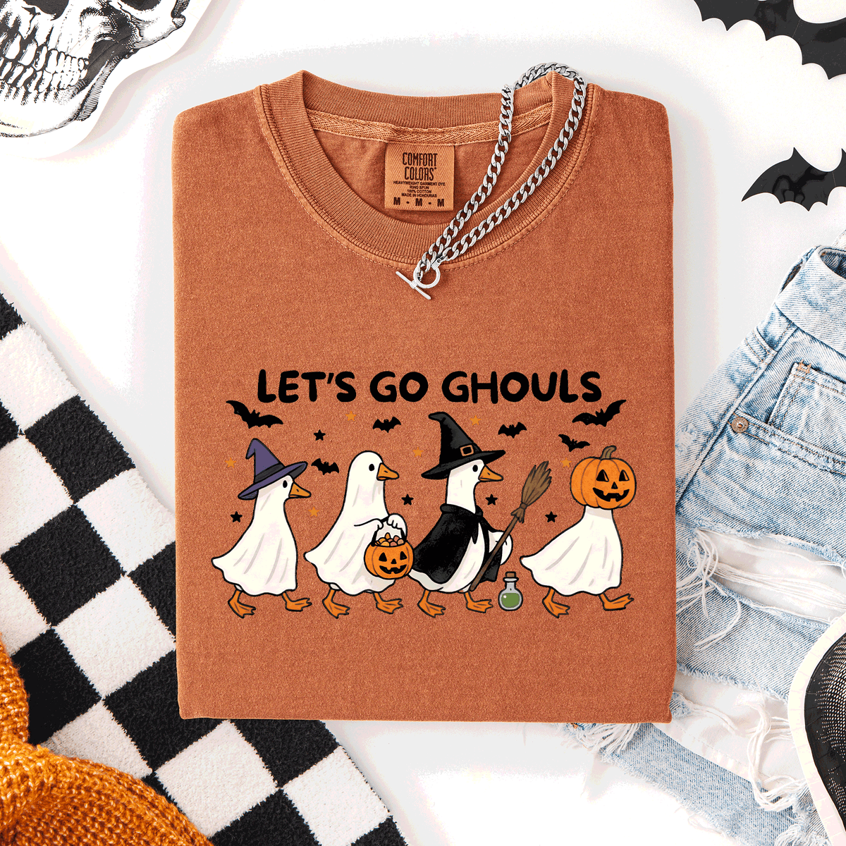 Let's Go Ghouls Funny Geese Goose Halloween Witch Spooky Season Comfort Colors Tee