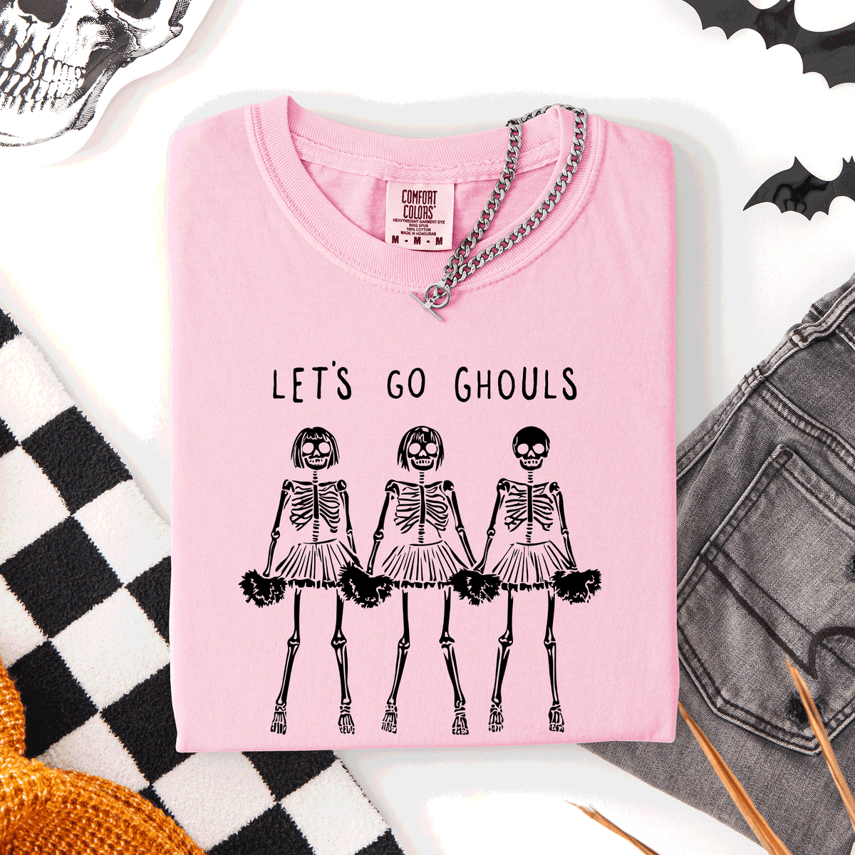 Let's Go Ghouls Skeleton Cheerleaders Spooky Halloween Edition Classic Comfort Colors Tee