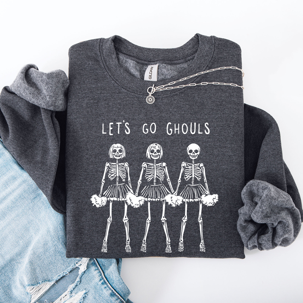 Let's Go Ghouls Skeleton Cheerleaders Halloween Night Parade Spooky Spirit Sweatshirt