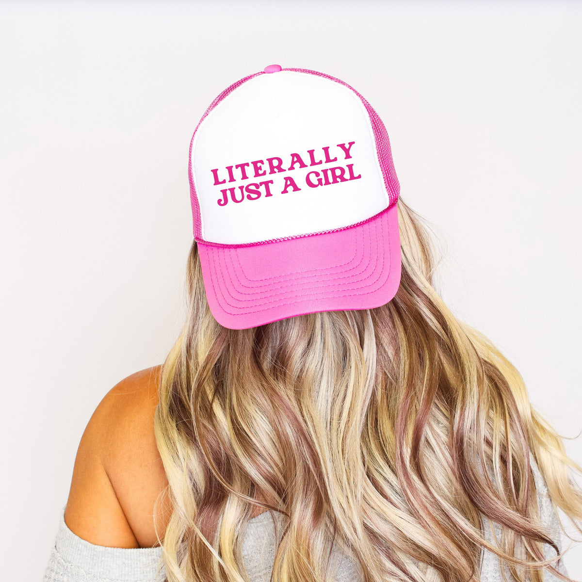 Literally Just a Girl Sassy Attitude Graphic Quote That Never Fails to Turn Heads and Start Conversations Trucker Hat