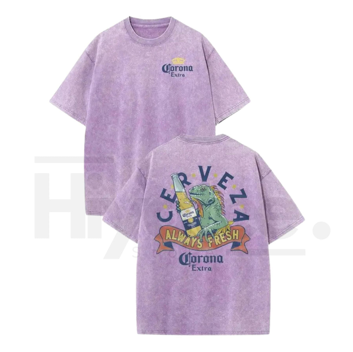 Lizard Beer Graphic Vintage Washed T-Shirt – 230G Heavy Cotton Double-Sided Streetwear Tee