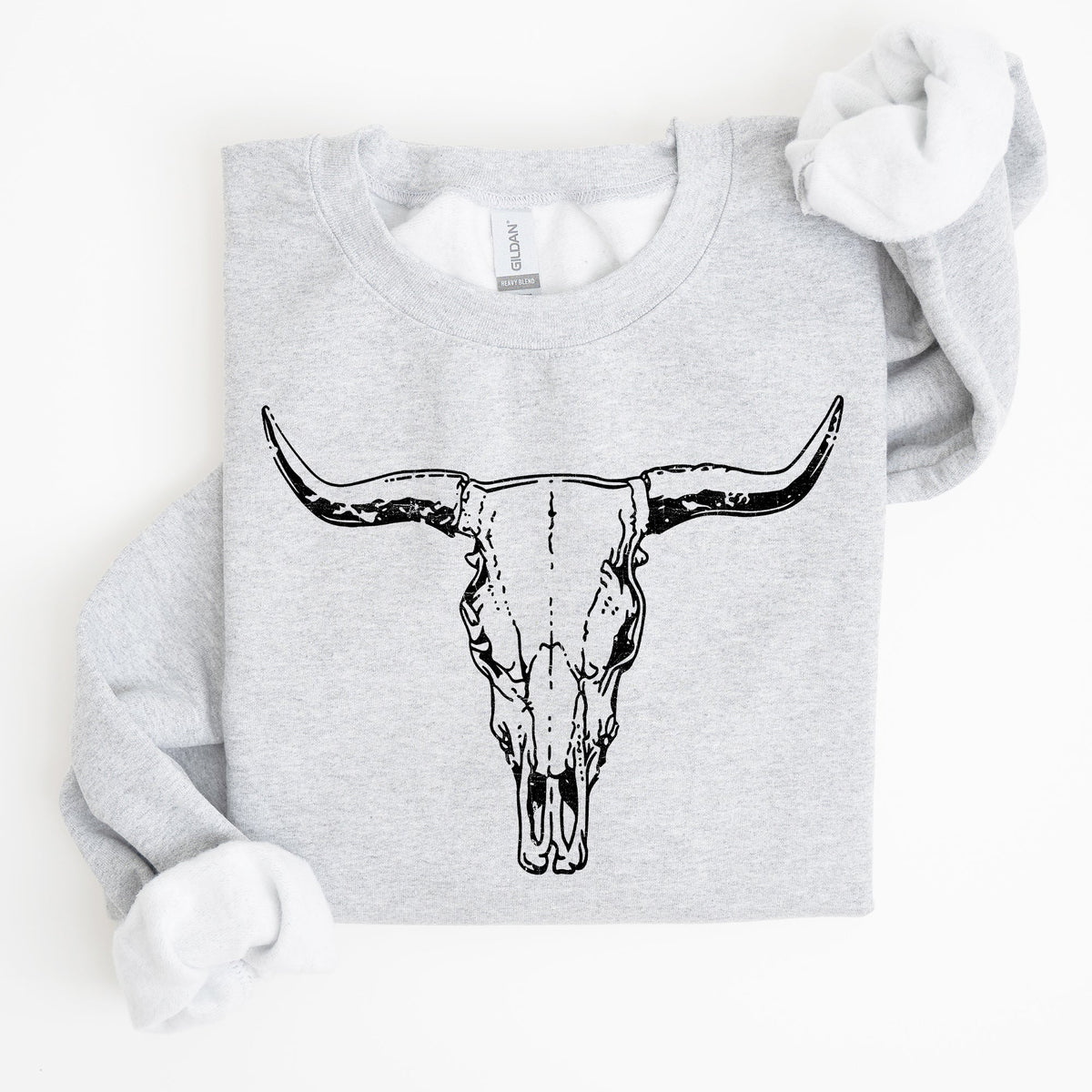 Long Horn, Cow Skull, Rodeo, Cowboy Western Heritage Rustic Vintage Inspired Sweatshirt