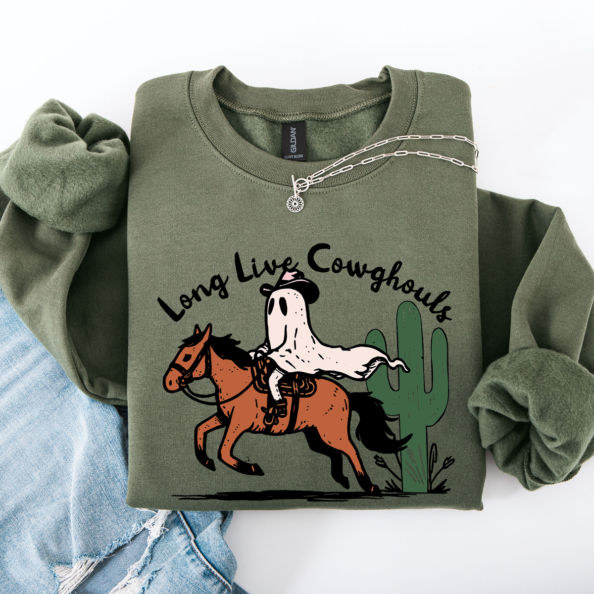 Long Live Cowghouls And Cowgirls Western Halloween Spooky Spirit Vibe Sweatshirt