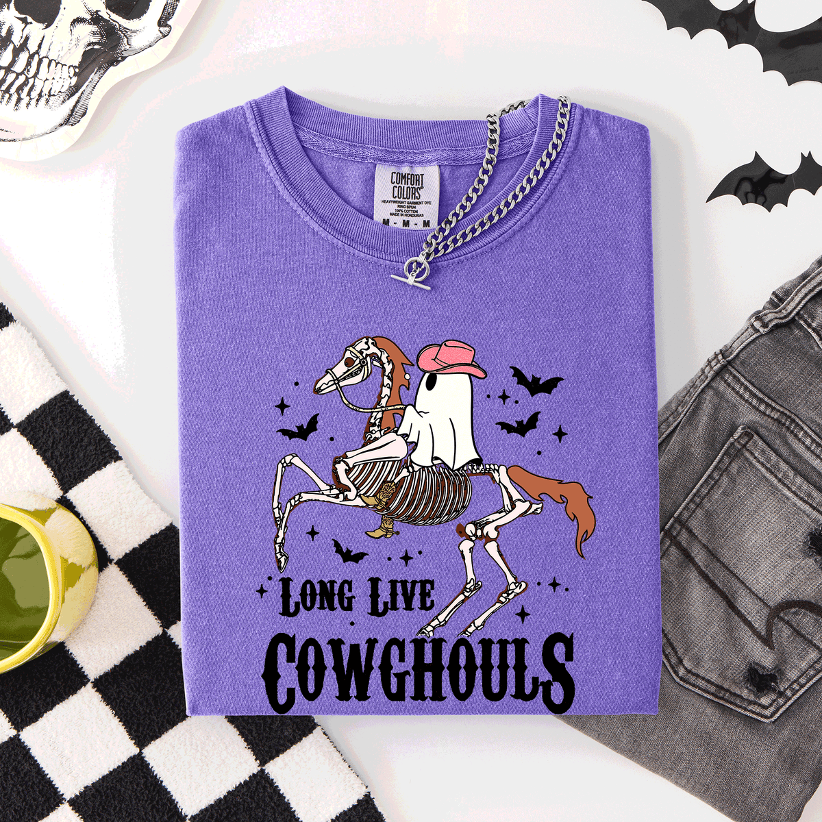 Long Live Cowghouls Skeleton Ghost Horse Halloween Spooky Night Gothic Vibes Comfort Colors Tee
