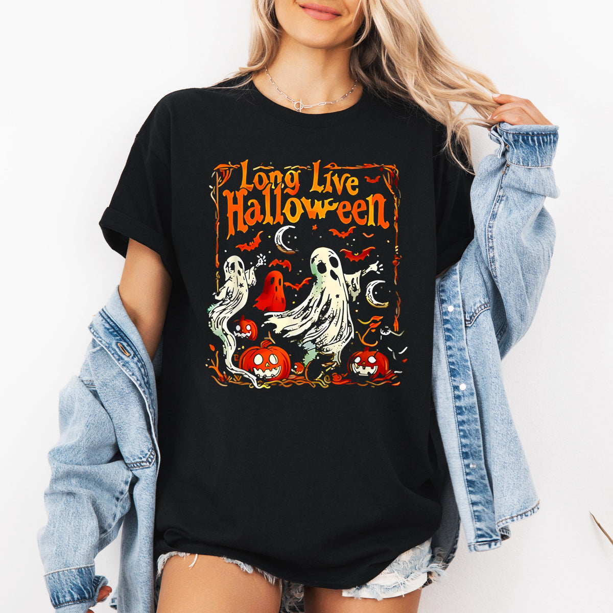 Long Live Halloween Pumpkin Ghosts Classic Vintage Limited Edition Retro Graphic Tee