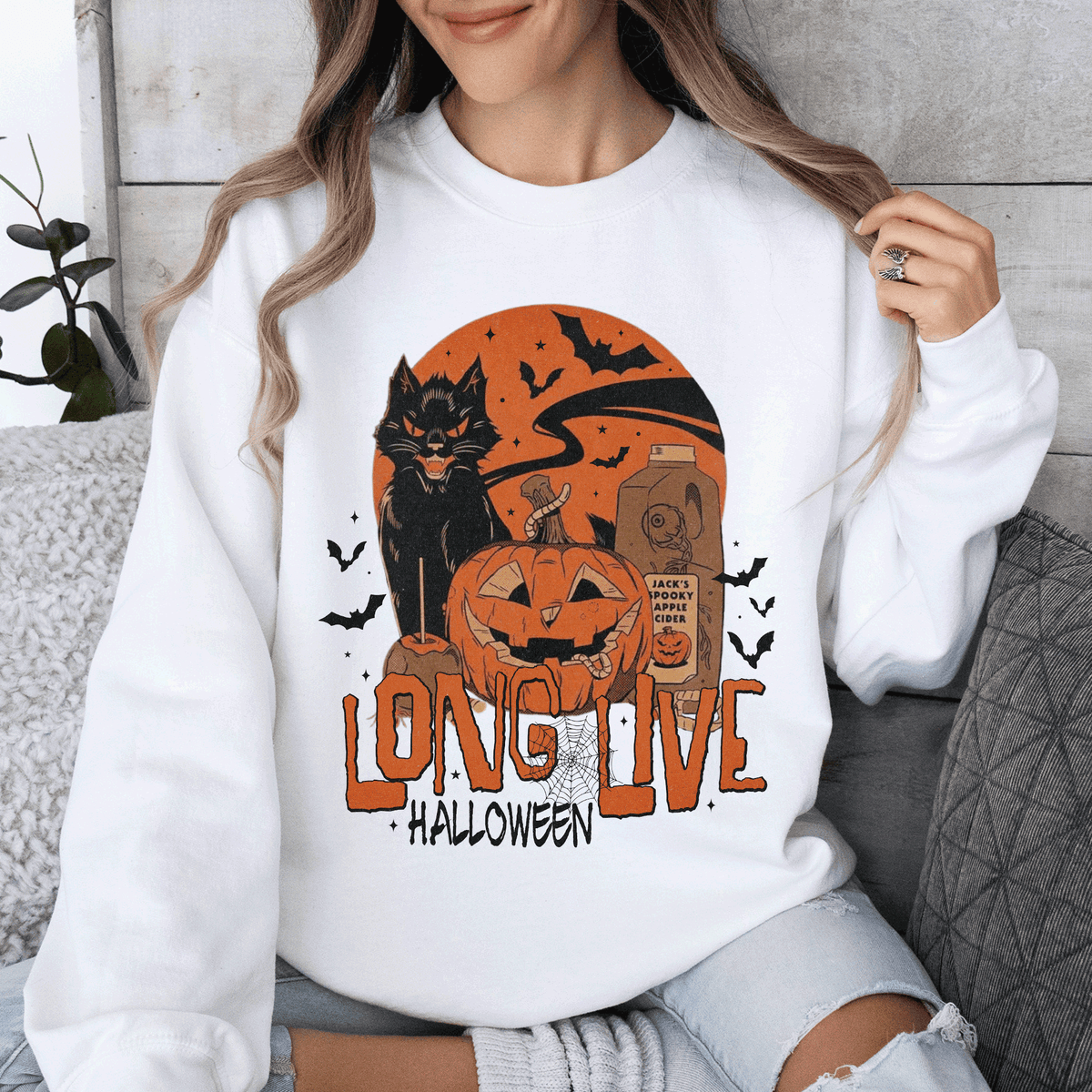 Long Live Halloween Retro Classic Vintage Graphic Cozy Fleece Limited Edition Sweatshirt