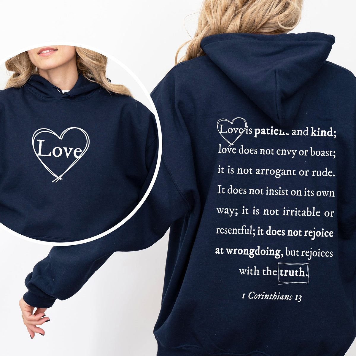 Love Is Patient, Love Is Kind Jesus Christian Gospel Faith Front And Back Graphic Hoodie