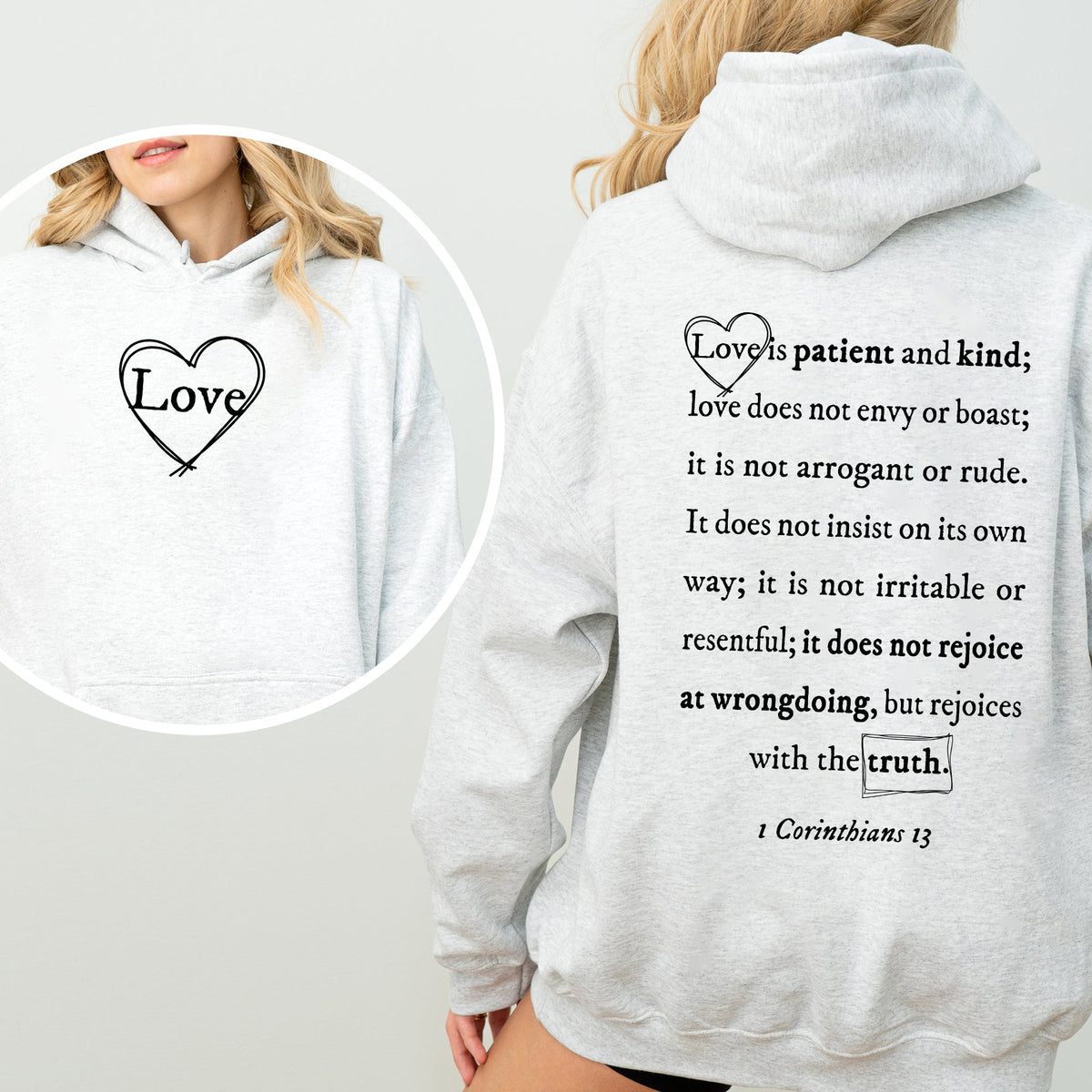 Love Is Patient, Love Is Kind Jesus Christian Gospel Faith Front And Back Graphic Hoodie