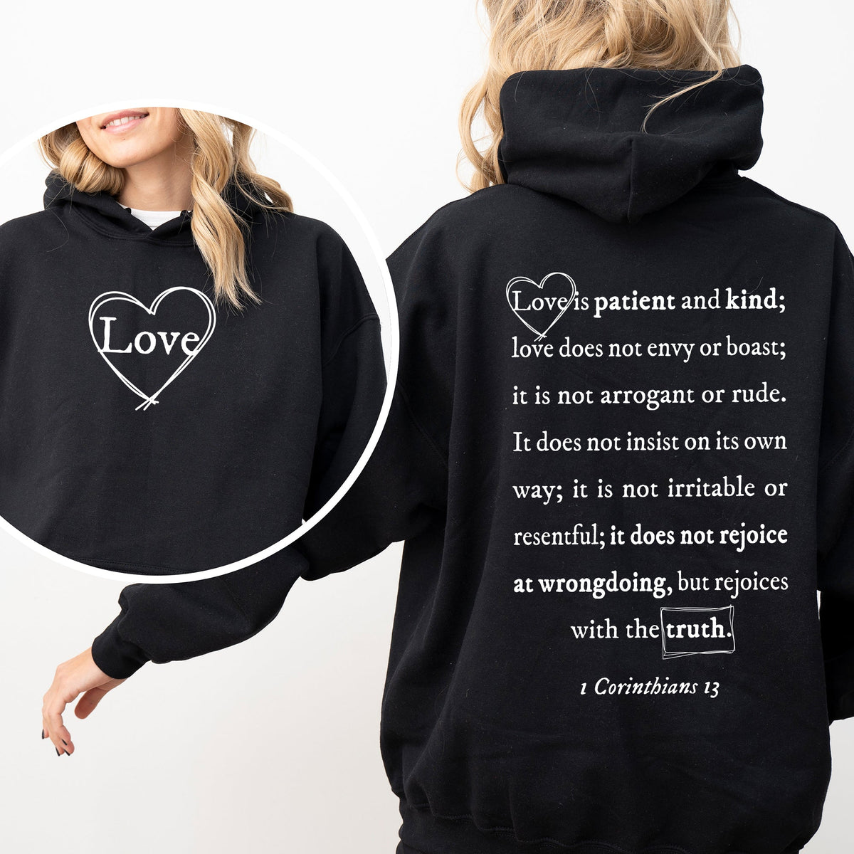 Love Is Patient, Love Is Kind Jesus Christian Gospel Faith Front And Back Graphic Hoodie