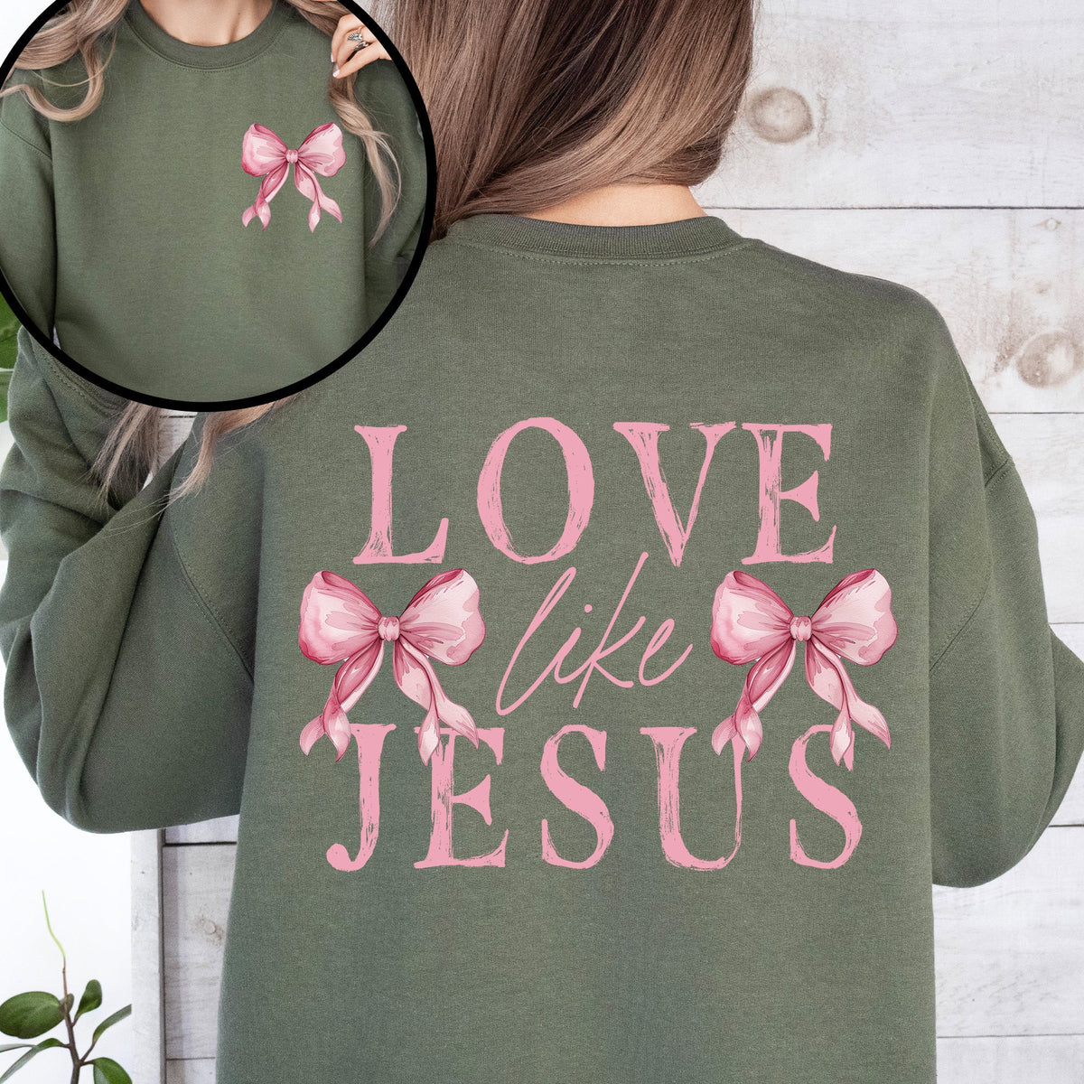 Love Like Jesus Bow Ribbon Front And Back Christian Religious Gospel Graphic Sweatshirt