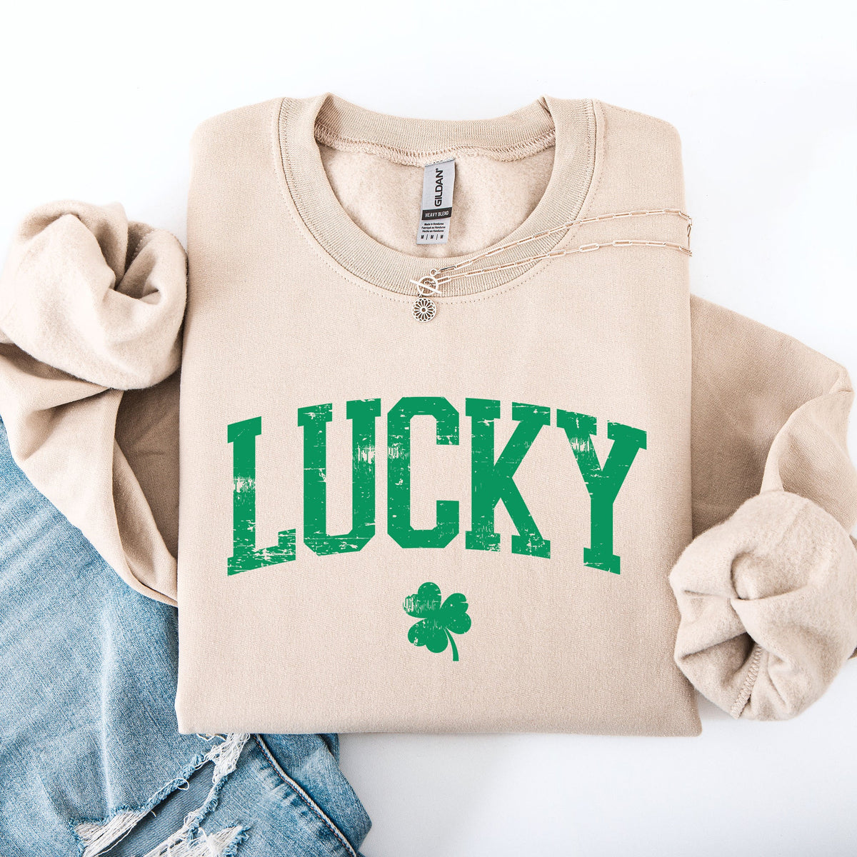 Lucky Collegiate Varsity Shamrock Leprechaun Clover St Patrick's Day Edition Sweatshirt