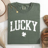 Lucky Leprechaun Shamrock Clover St Patrick's Day Collegiate Varsity Comfort Colors Tee