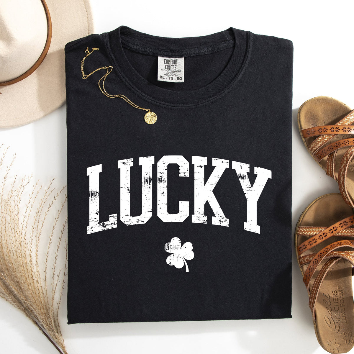 Lucky Leprechaun Shamrock Clover St Patrick's Day Collegiate Varsity Comfort Colors Tee