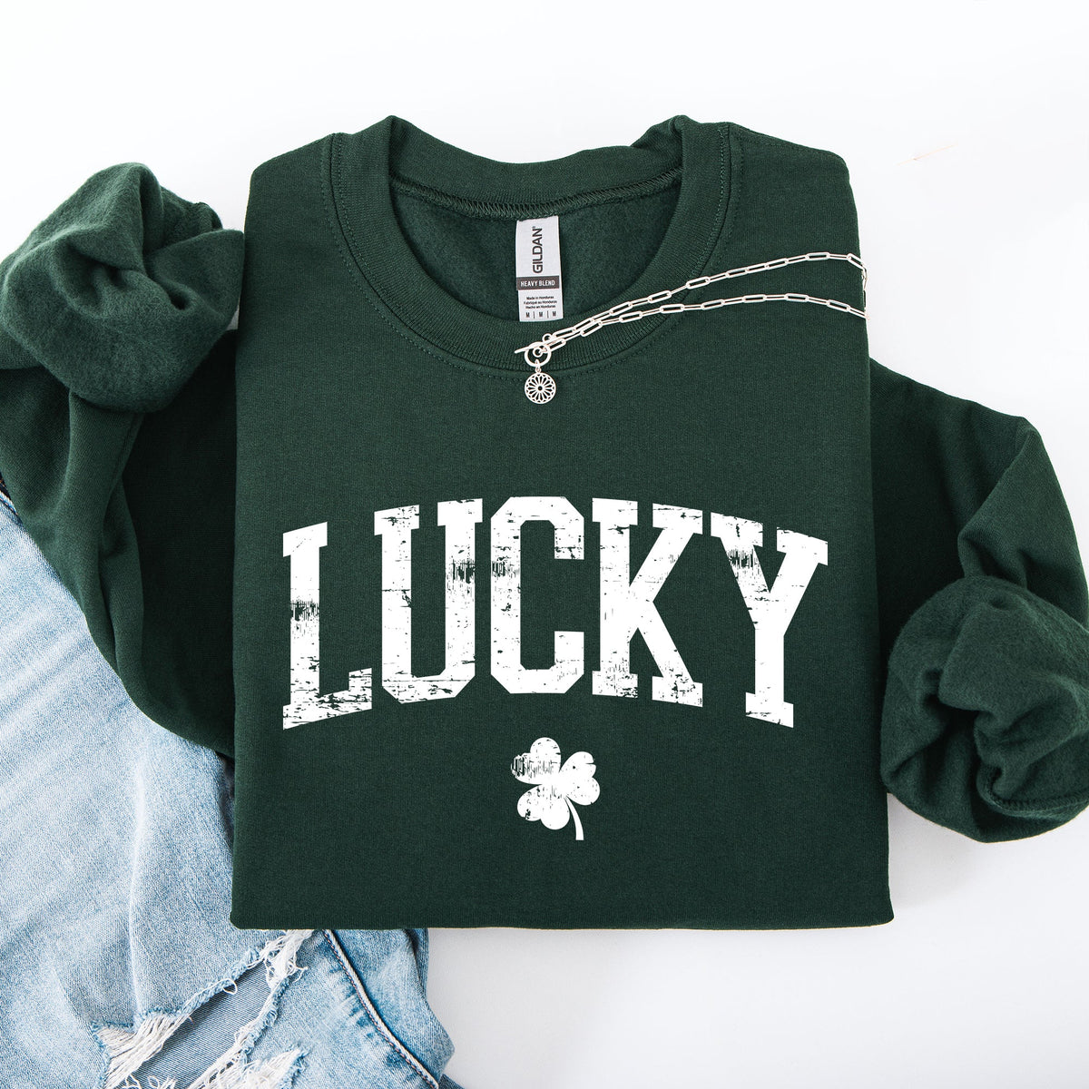 Lucky Collegiate Varsity Shamrock Leprechaun Clover St Patrick's Day Edition Sweatshirt