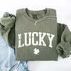 Lucky Collegiate Varsity Shamrock Leprechaun Clover St Patrick's Day Edition Sweatshirt