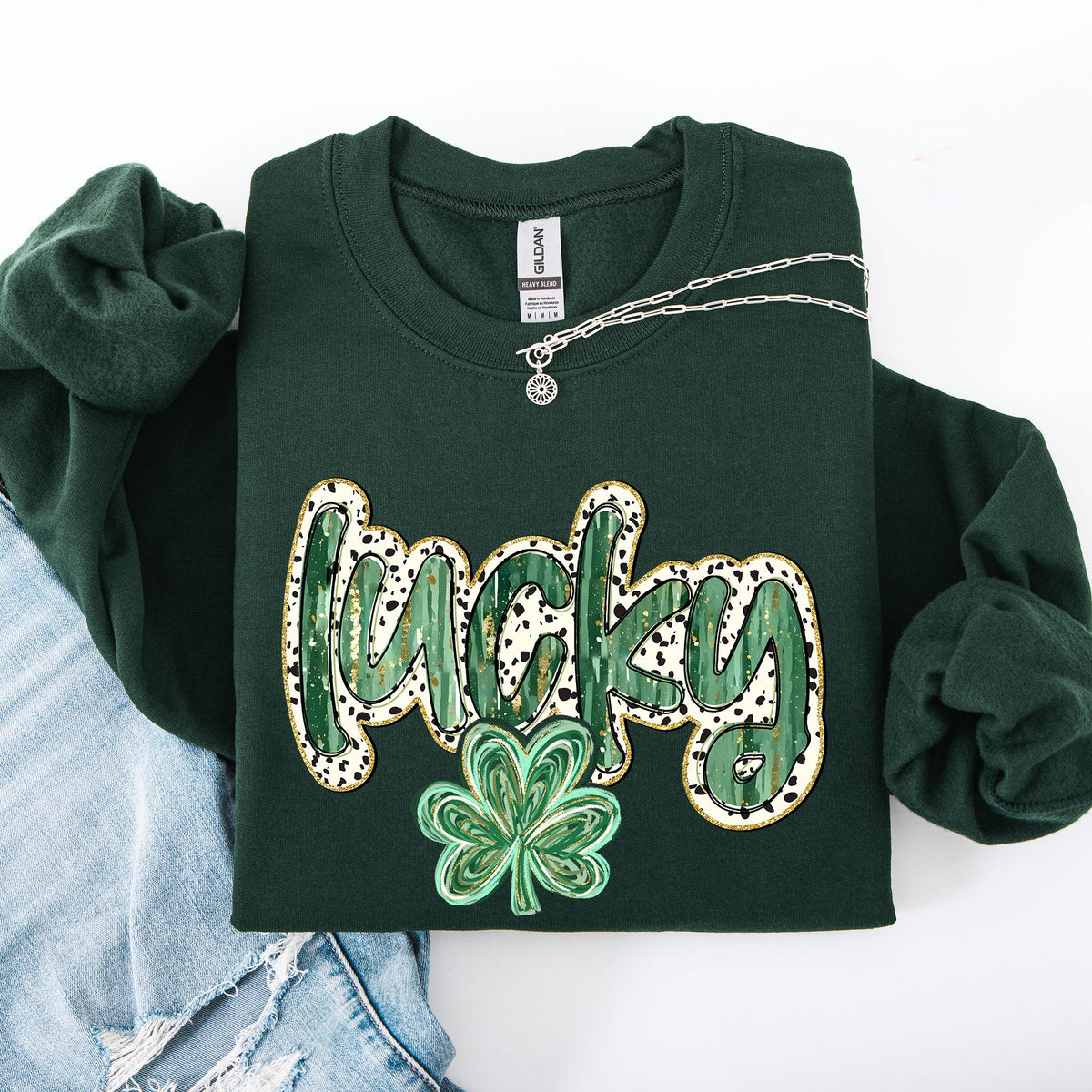Lucky Dalmatian Print Leprechaun Shamrock Clover St Patrick's Day Festive Sweatshirt