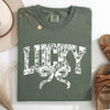 Lucky Lace Coquette Ribbon St Patrick's Day Shamrock Clover Leprechaun Comfort Colors Tee
