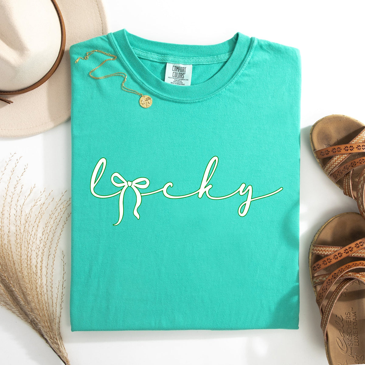 Lucky Ribbon Coquette Bow Leprechaun Shamrock Clover St Patrick's Day Comfort Colors Tee