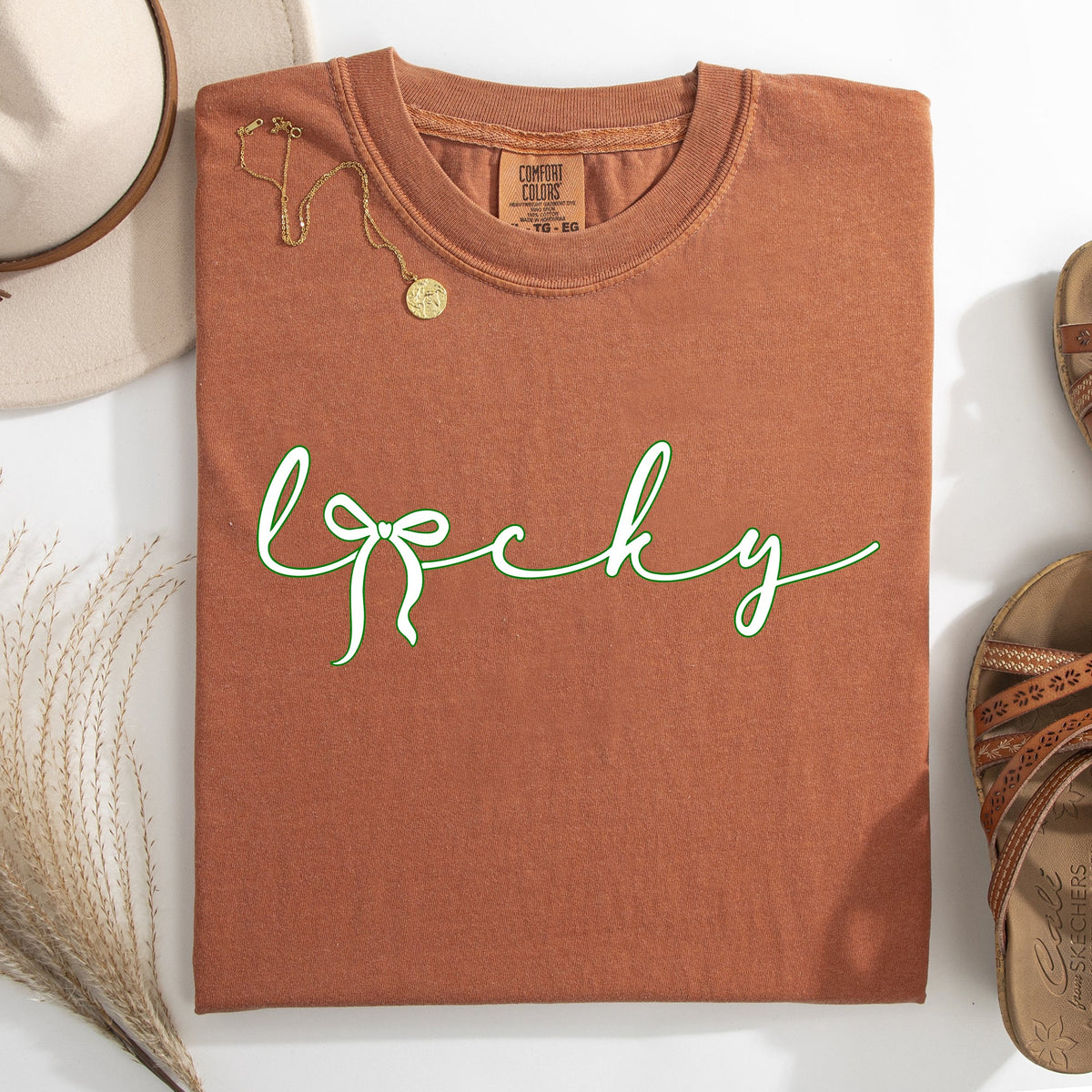 Lucky Ribbon Coquette Bow Leprechaun Shamrock Clover St Patrick's Day Comfort Colors Tee