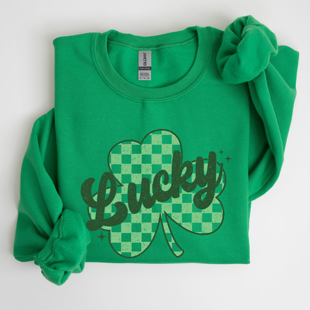 Lucky Shamrock Checker Print St Patrick's Day Holiday Festive Spirit Cozy Sweatshirt