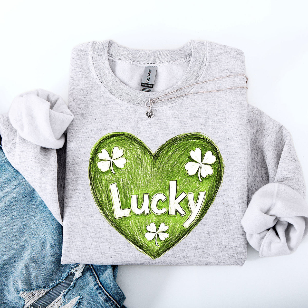 Lucky Sketched Heart St Patrick's Day Shamrock Clover Leprechaun Celebration Edition Sweatshirt