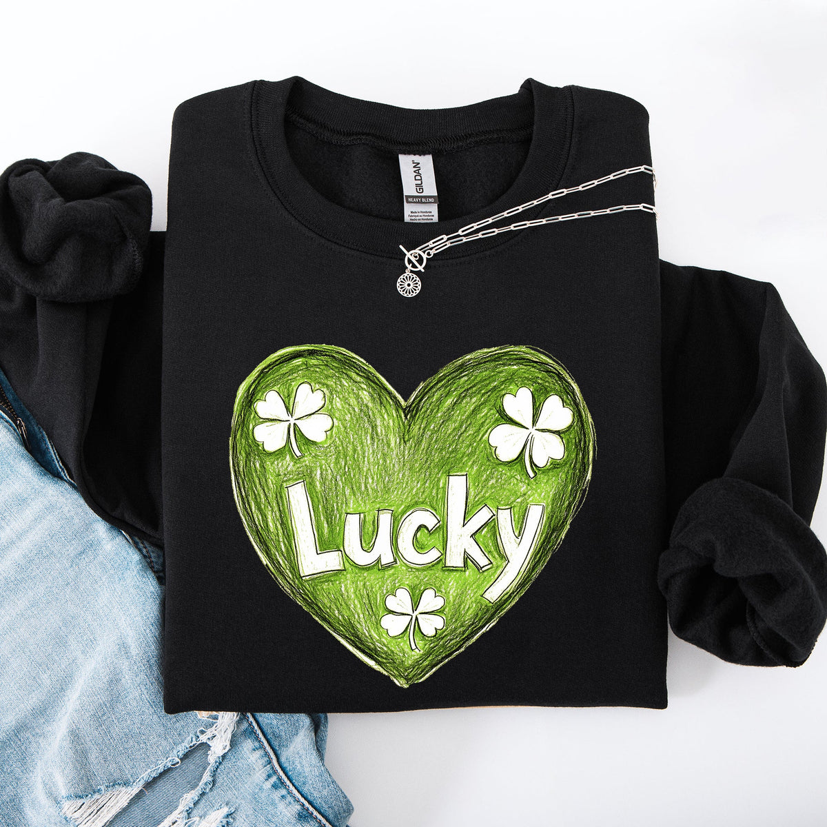 Lucky Sketched Heart St Patrick's Day Shamrock Clover Leprechaun Celebration Edition Sweatshirt