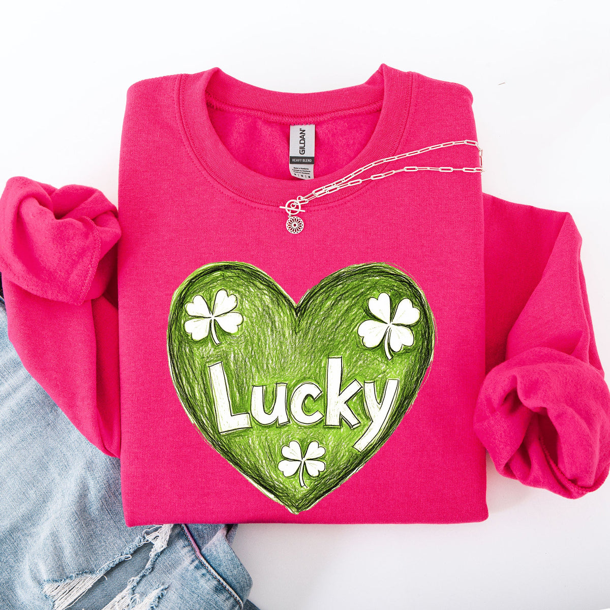 Lucky Sketched Heart St Patrick's Day Shamrock Clover Leprechaun Celebration Edition Sweatshirt