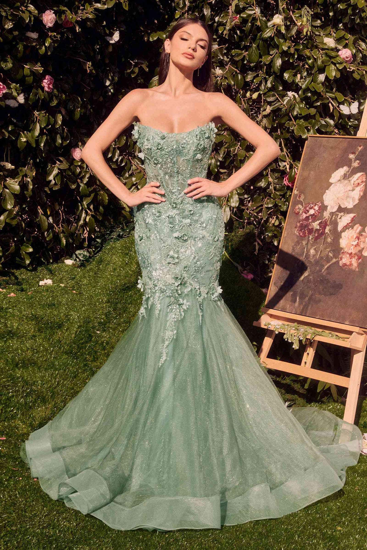 Andrea & Leo MA101 Strapless Mermaid Dress With Removable Bolero
