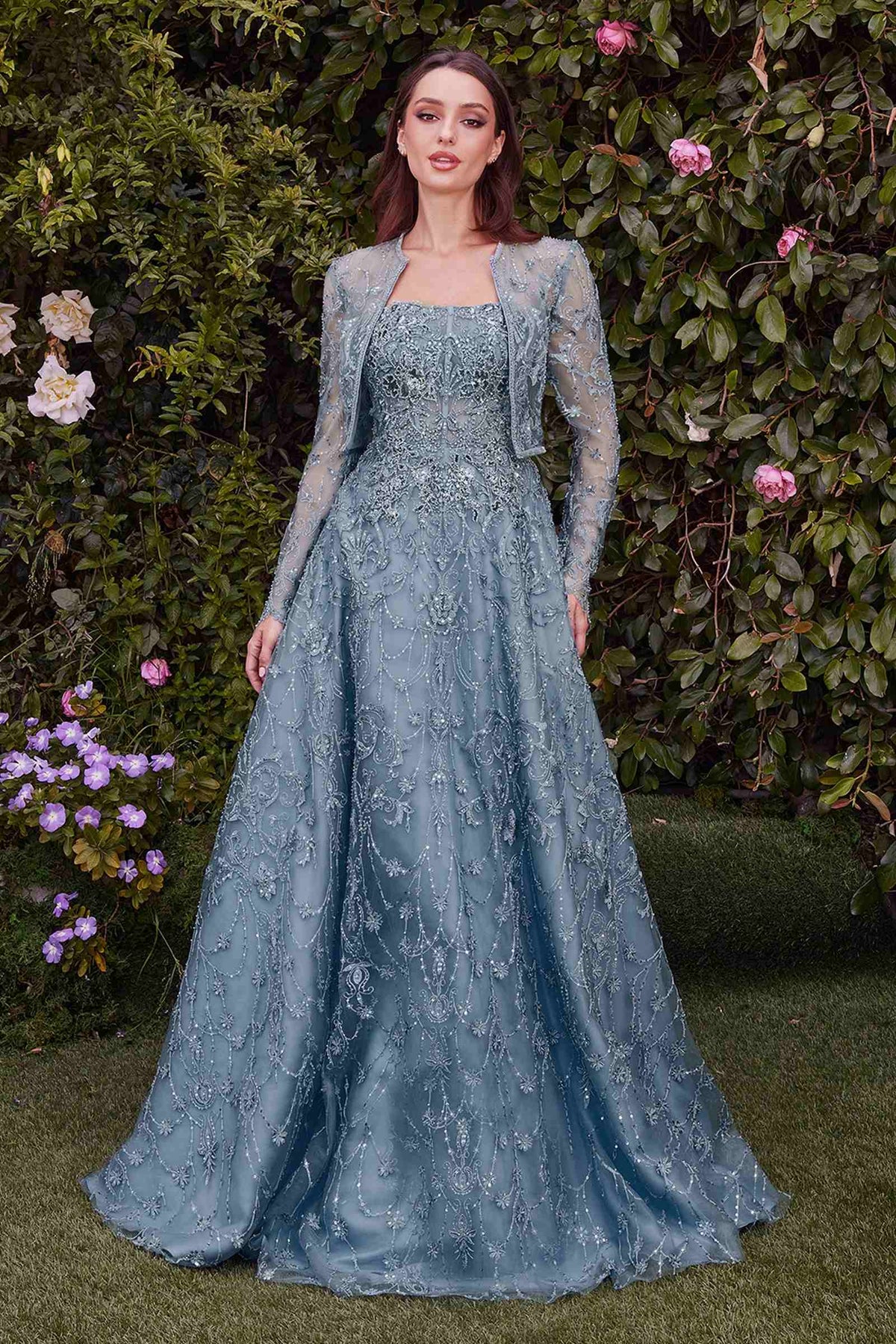 Andrea & Leo MA104 Strapless Embroidered Ball Gown With Removable Jacket