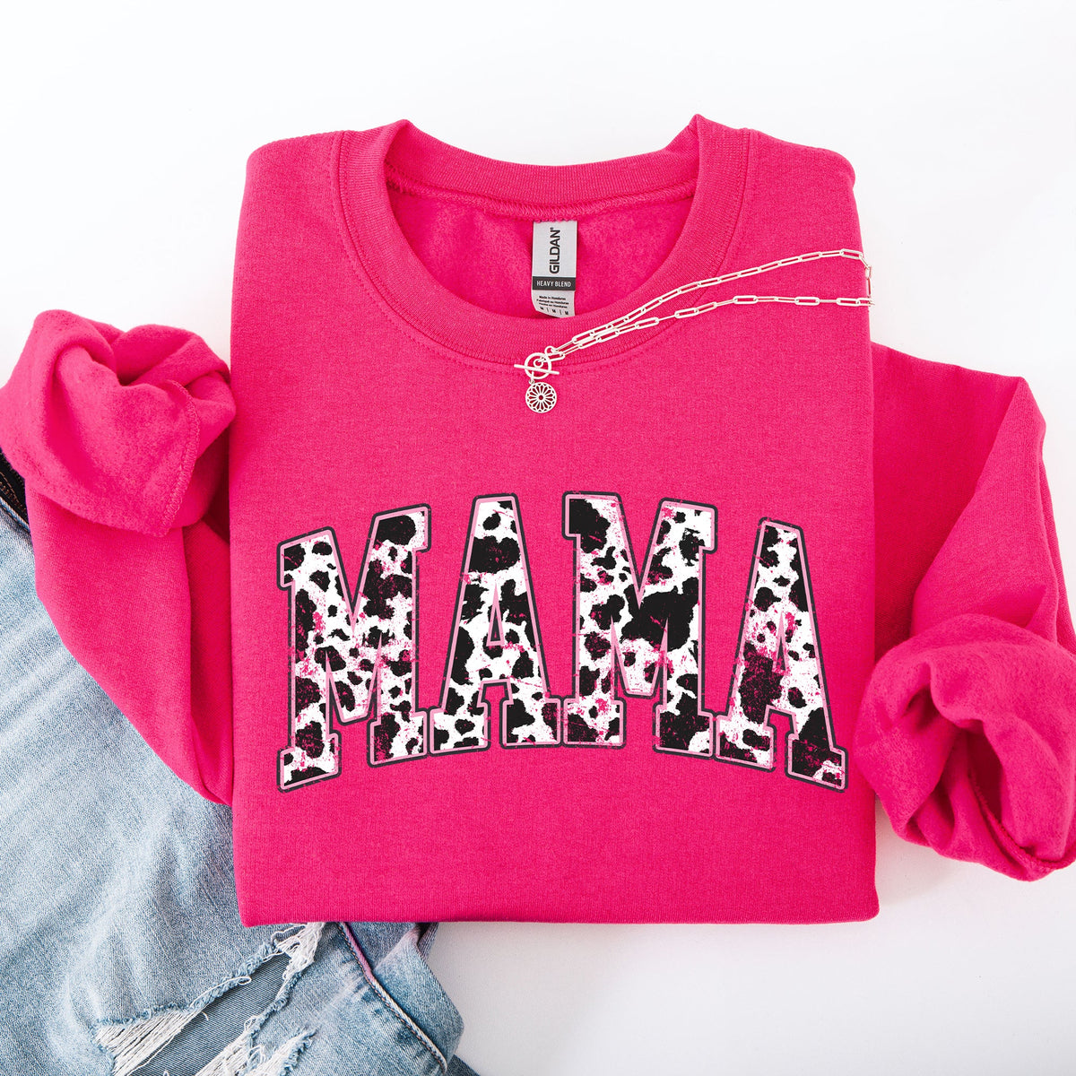 Mama Cow Print Western Vintage Country Farm Cowboy Cowgirl Rustic Cozy Graphic Sweatshirt