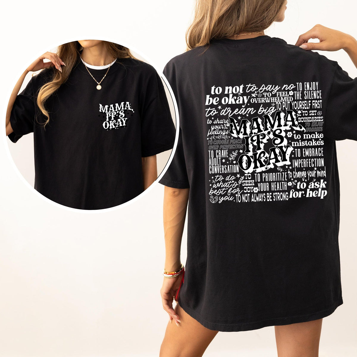 Mama It's Okay Mental Health Self Care Motherhood Mother's Day Comfort Colors Tee