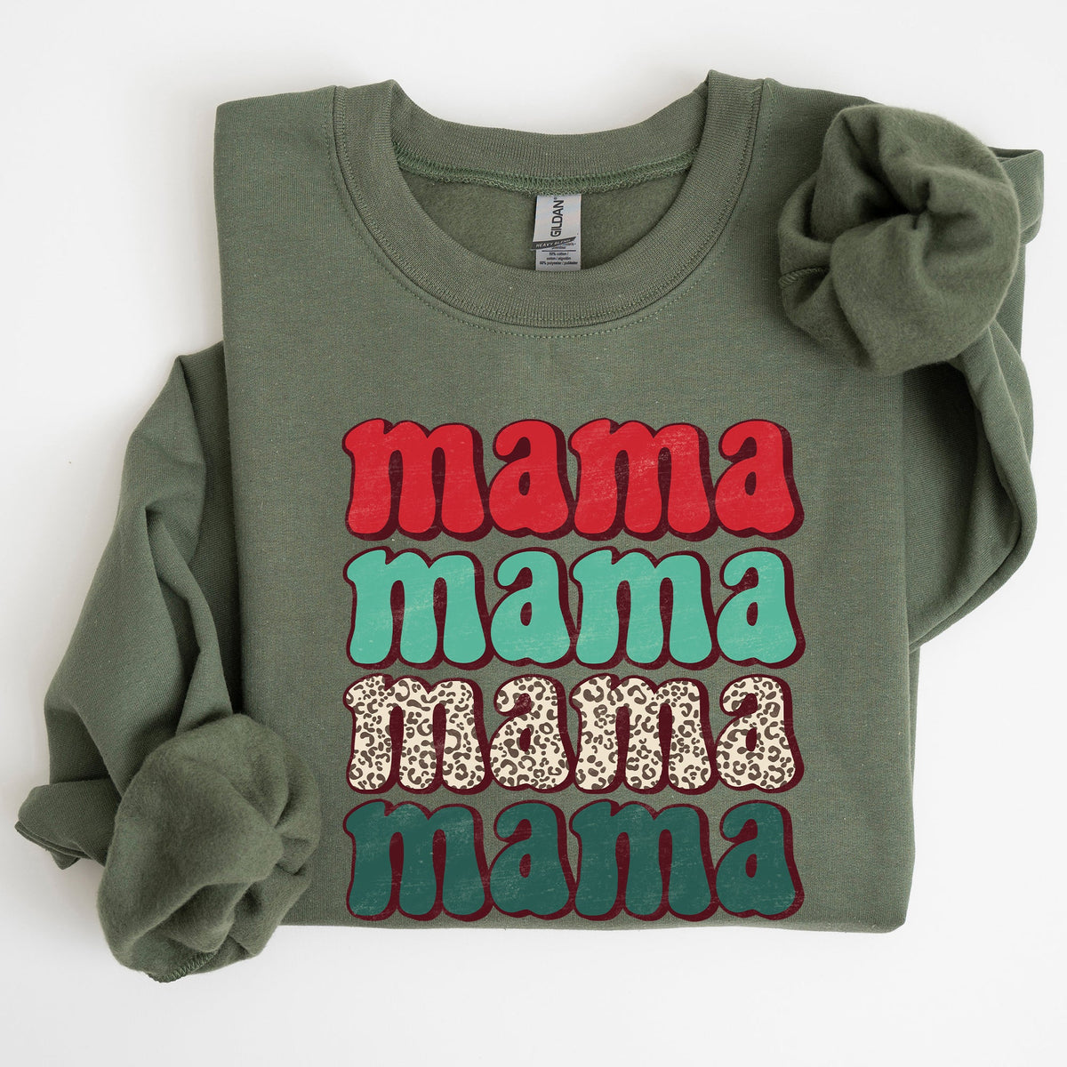 Mama Mama Mama Mama Christmas Xmas Leopard Print Santa Retro Winter Graphic Sweatshirt