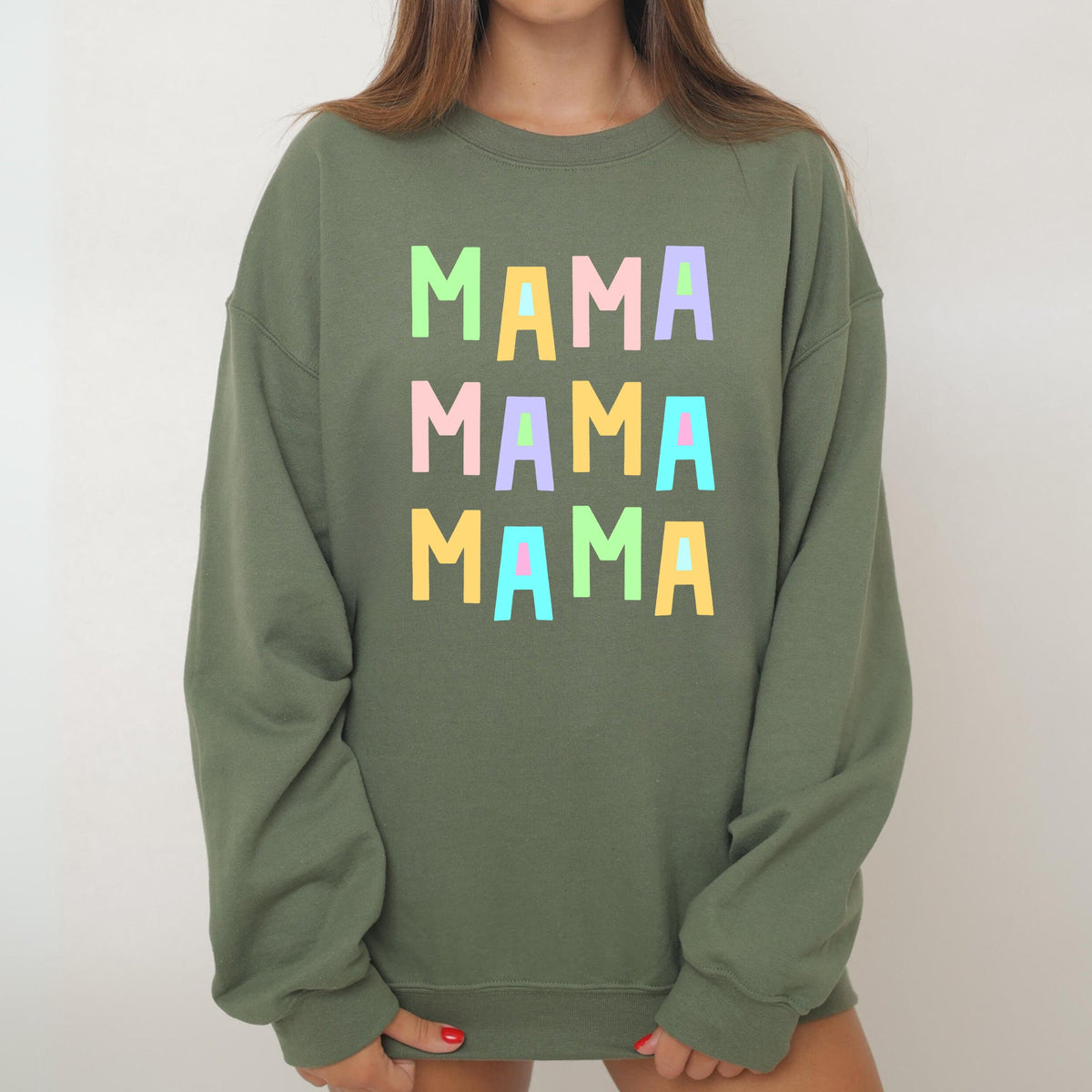 Mama Mama Mama Positivity Sarcastic Mental Health Colorful Pastel Crewneck Sweatshirt