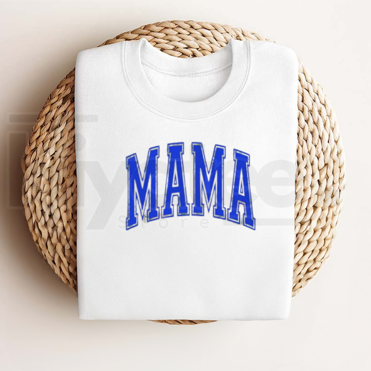 Mama 3D Puff Print T-Shirt – Bold Blue Camouflage Lettering Graphic Tee