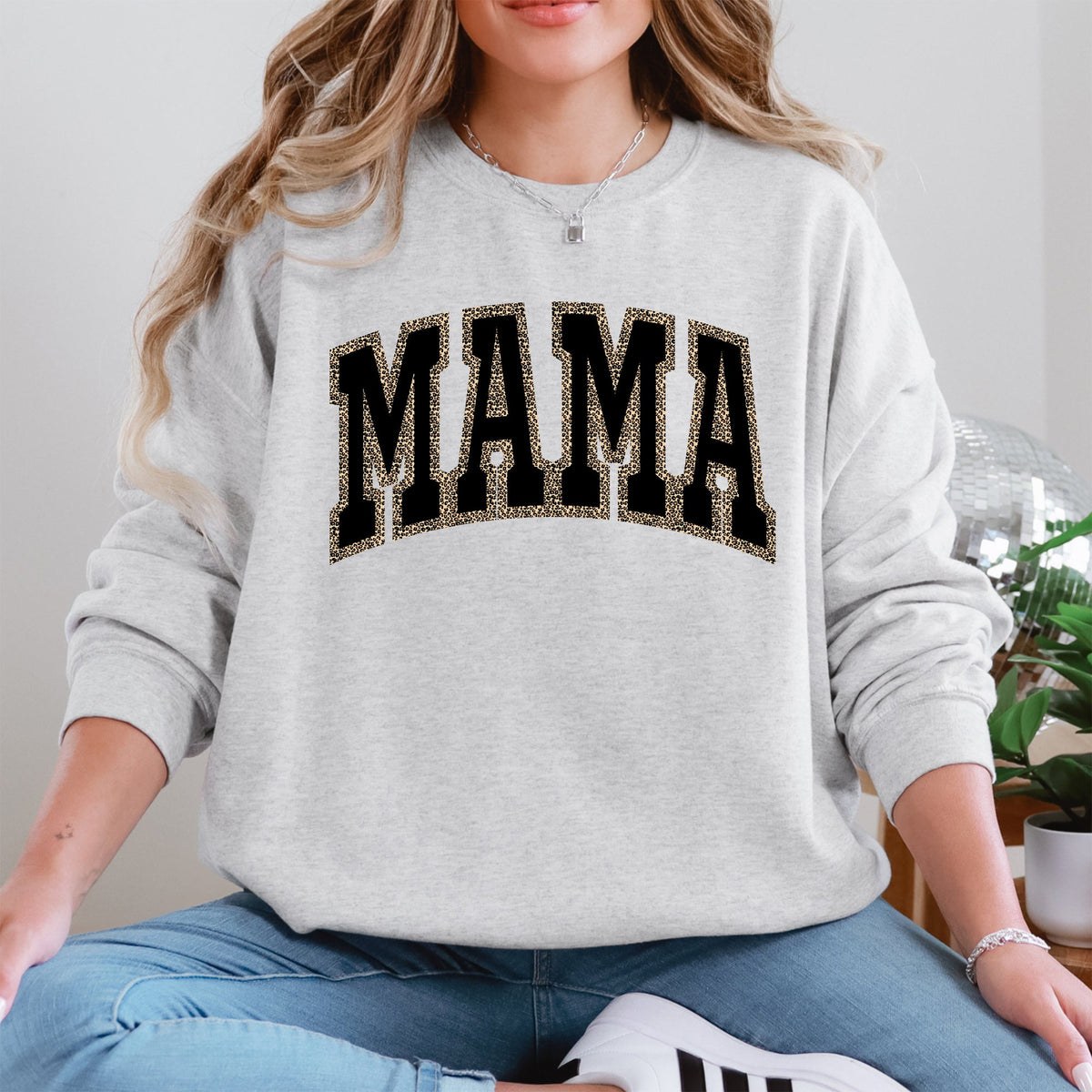 Mama Leopard Print Retro Vintage Varsity Mother's Day Cozy Warm Fleece Sweatshirt