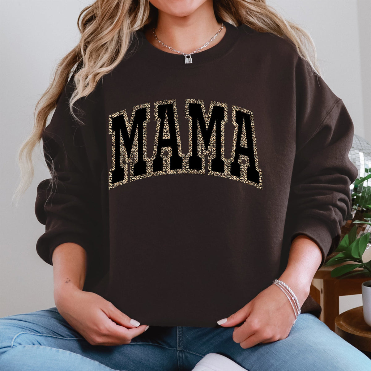 Mama Leopard Print Retro Vintage Varsity Mother's Day Cozy Warm Fleece Sweatshirt