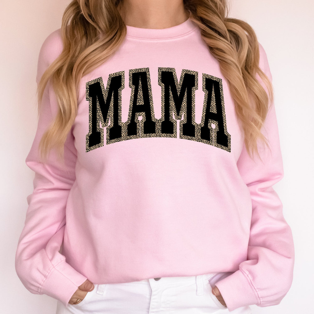 Mama Leopard Print Retro Vintage Varsity Mother's Day Cozy Warm Fleece Sweatshirt