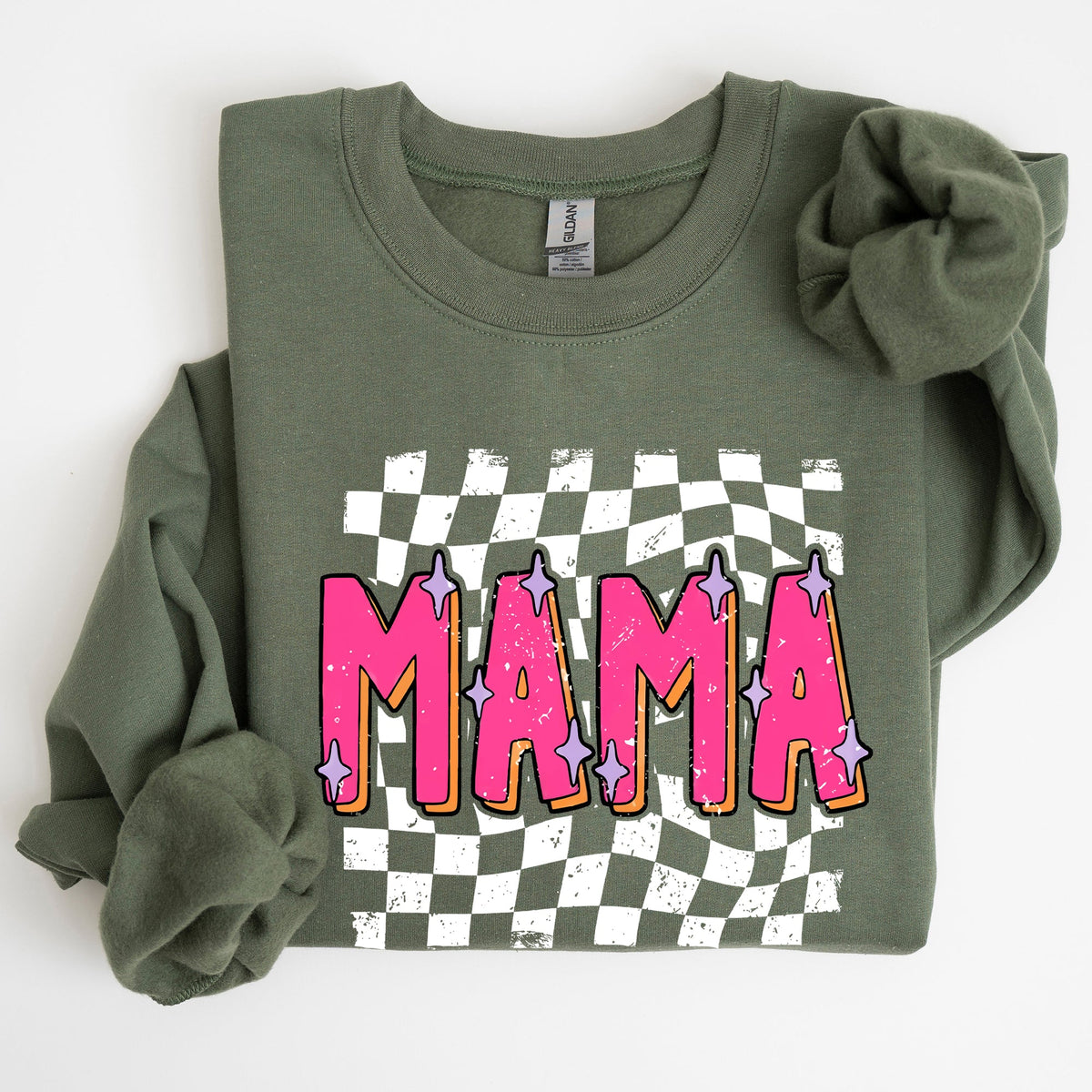 Mama, Checkered, Vibrant, Retro, Vintage Sweatshirt