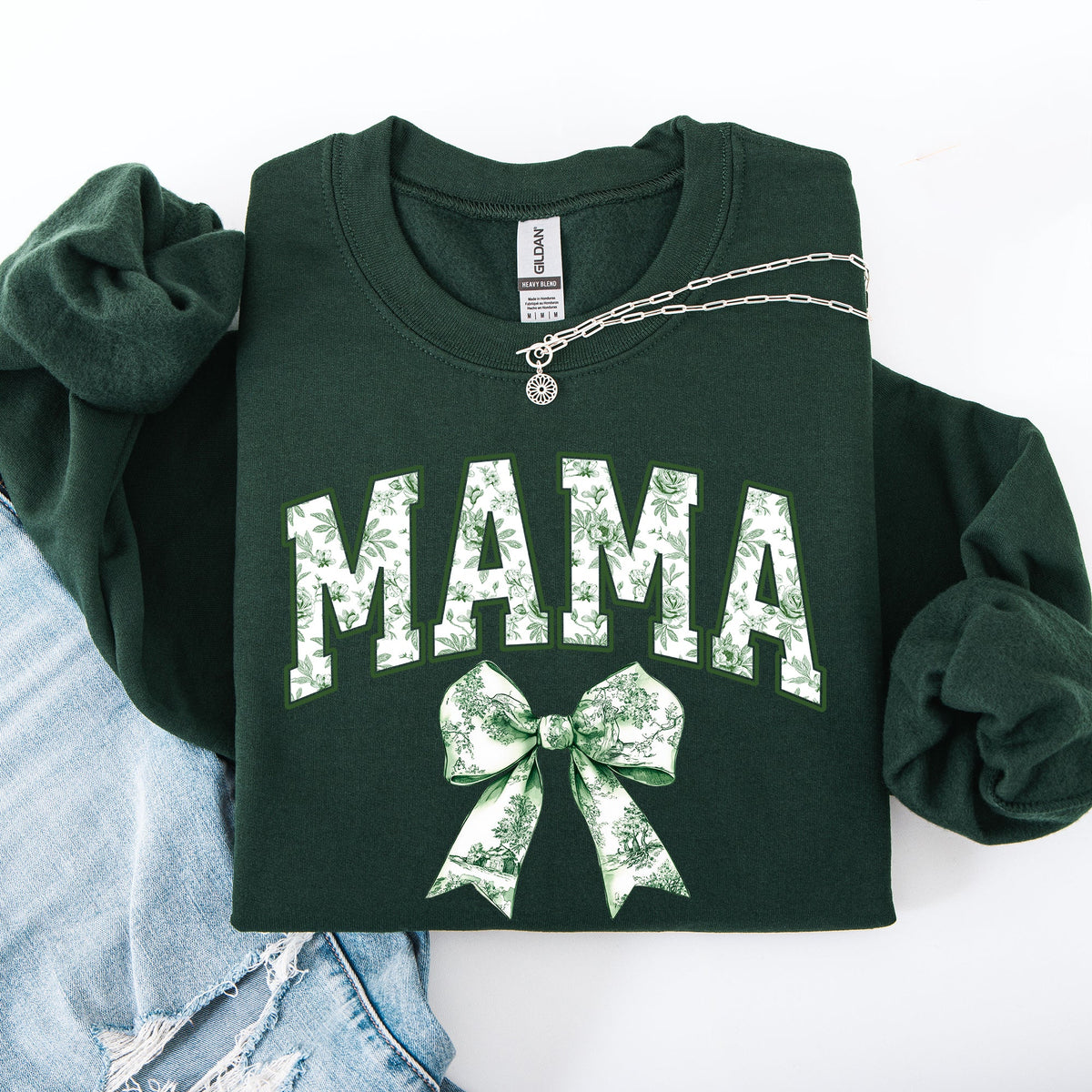 Mama Chinoiserie Coquette Bow Ribbon St Patrick's Day Shamrock Clover Lucky Leprechaun Sweatshirt