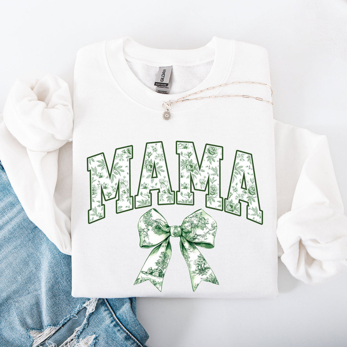Mama Chinoiserie Coquette Bow Ribbon St Patrick's Day Shamrock Clover Lucky Leprechaun Sweatshirt