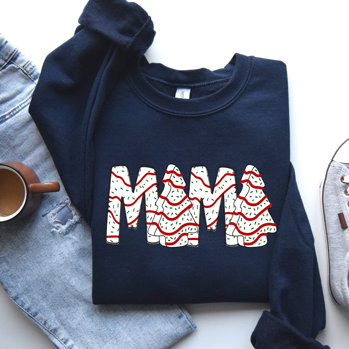 Mama Christmas Cake Santa Winter Snow Varsity Retro Vintage Limited Edition Sweatshirt