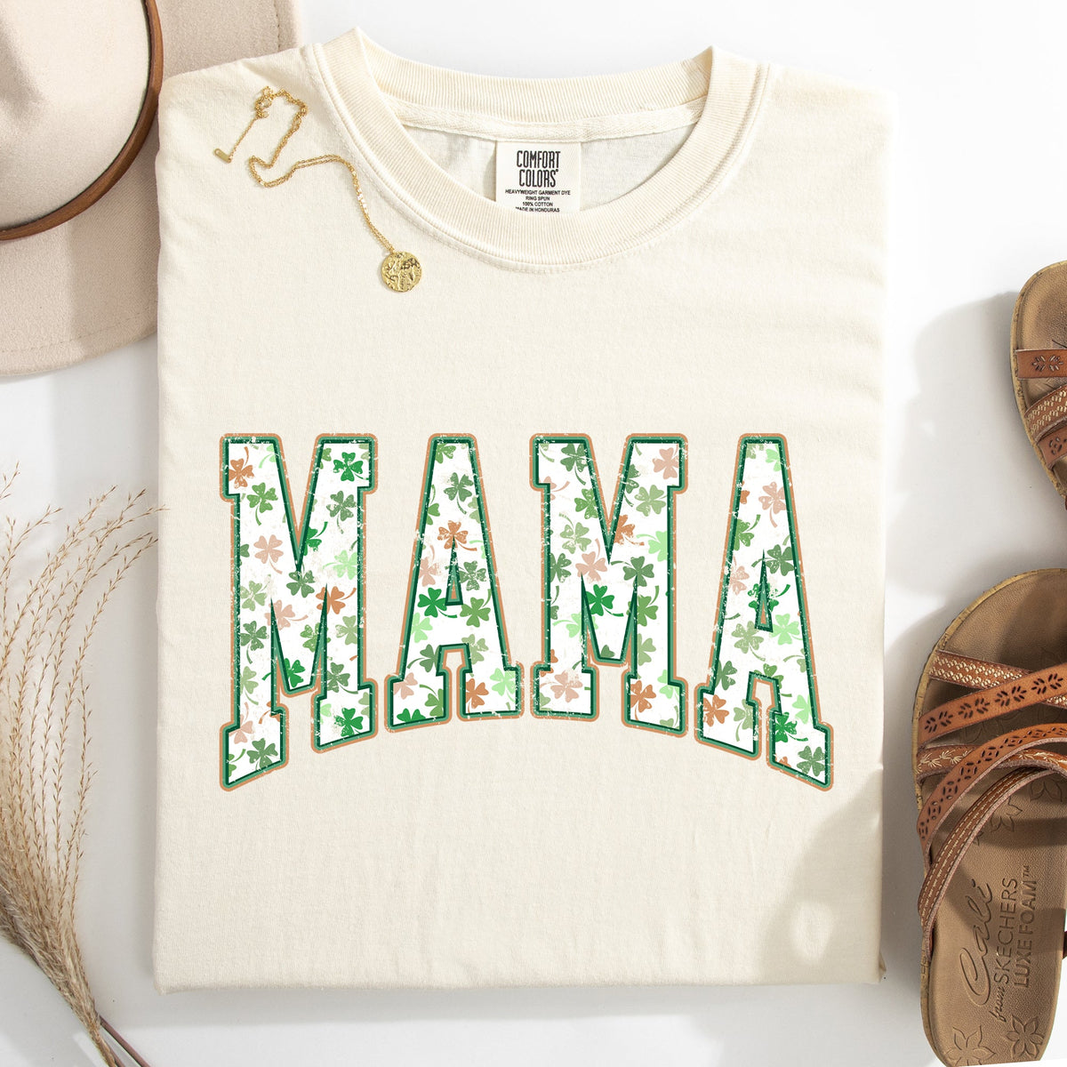 Mama Colorful Shamrocks St Patrick's Day Leprechaun Clover Theme Comfort Colors Tee