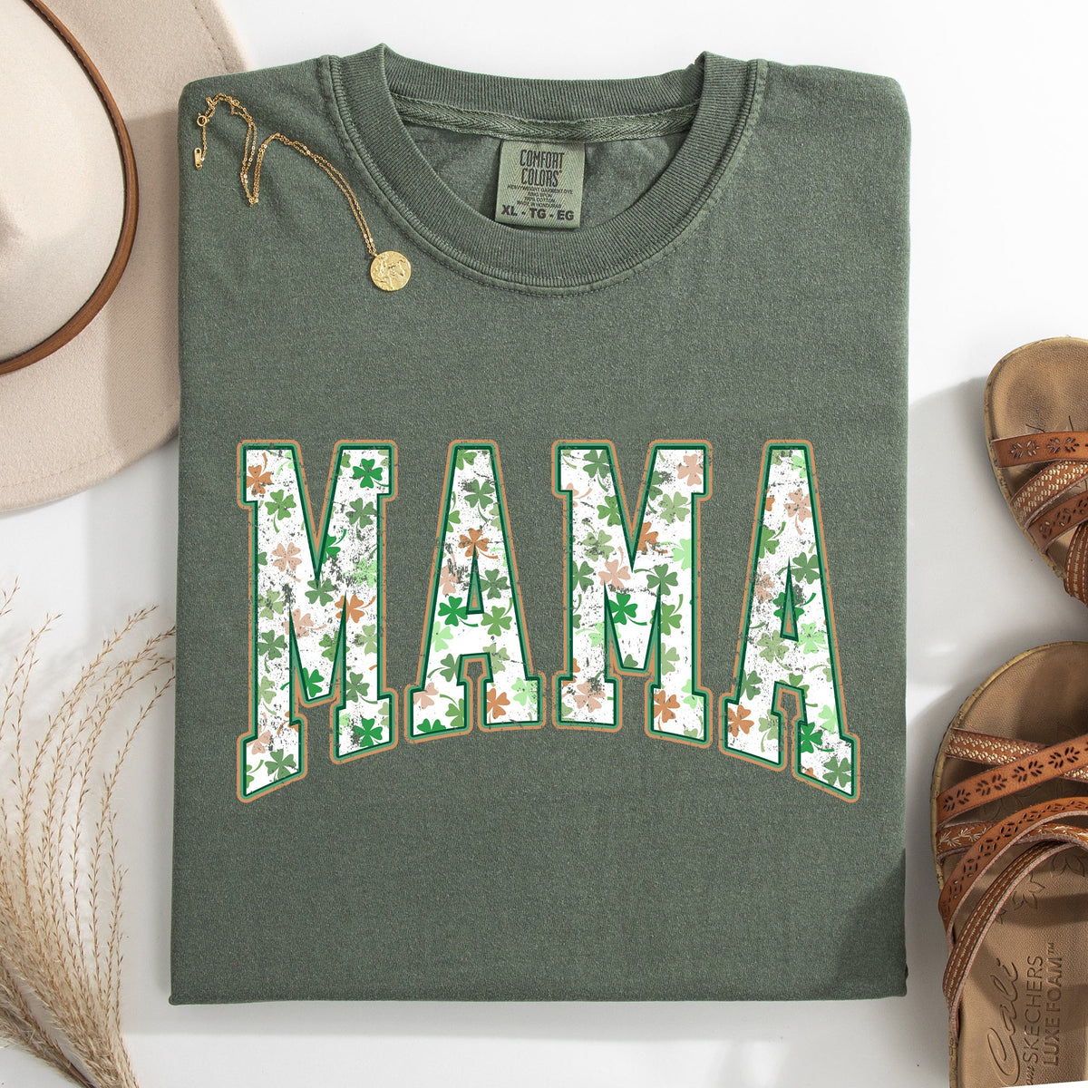 Mama Colorful Shamrocks St Patrick's Day Leprechaun Clover Theme Comfort Colors Tee