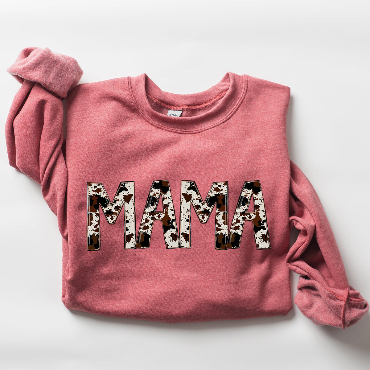 Mama Cow Print Mom Mother's Day Gift Cozy Cotton Blend Relaxed Fit Soft Brushed Interior Sweatshirt