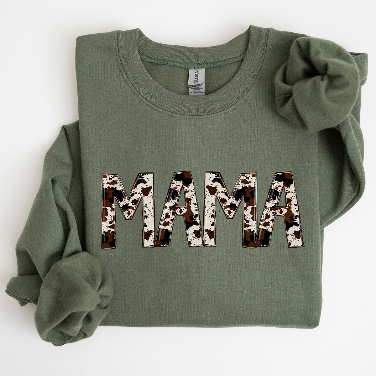 Mama Cow Print Mom Mother's Day Gift Cozy Cotton Blend Relaxed Fit Soft Brushed Interior Sweatshirt