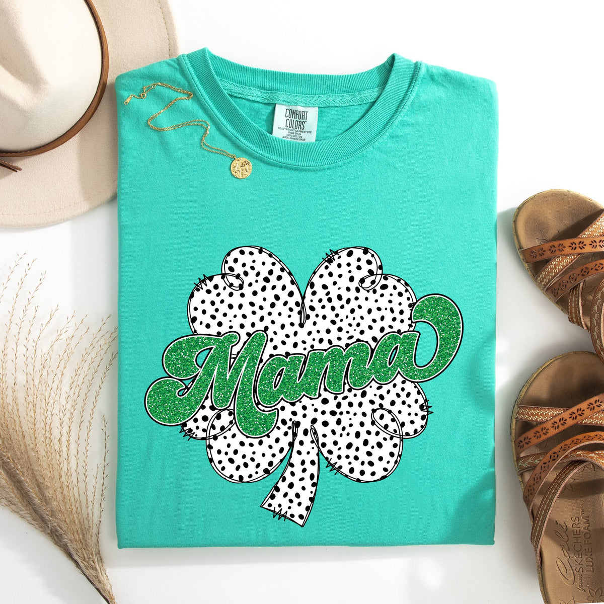 Mama Dalmatian Print St Patrick's Day Shamrock Clover Lucky Leprechaun Comfort Colors Tee